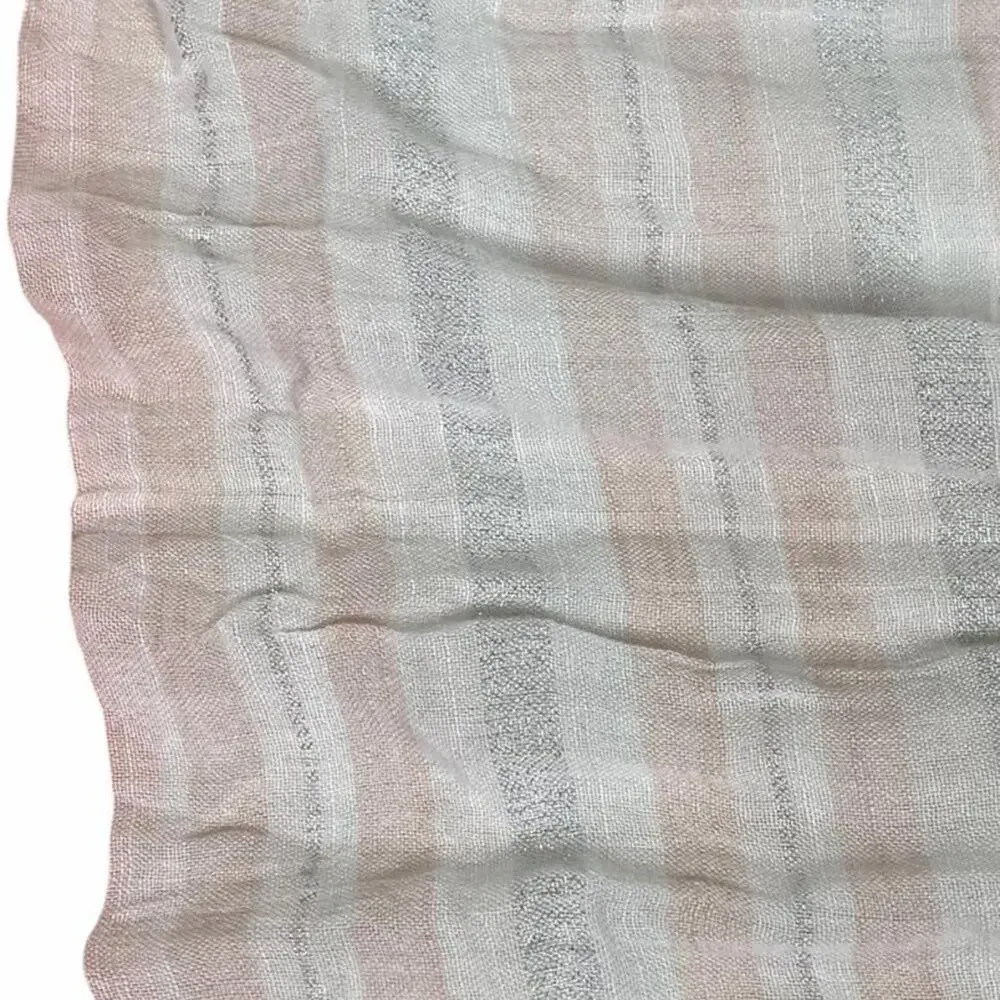 Orange White Silvery Striped Fringe Scarf L68